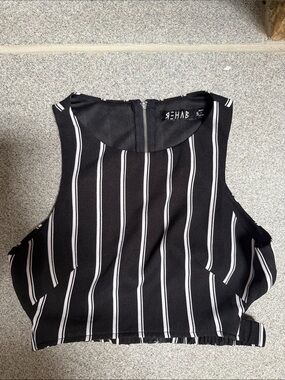 Rehab Black and White Striped Cropped Tank